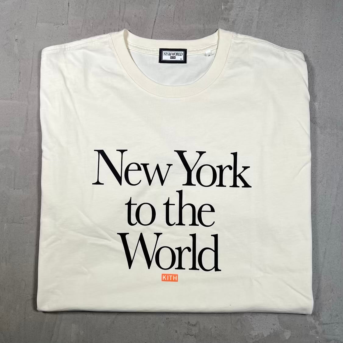 Kith "NY To the World" Motto Tee Sandrift Size XL NEW x18904
