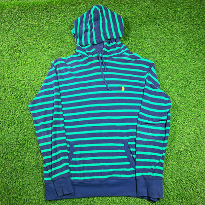 Ralph Lauren Polo Blue/Green Terry Cloth Striped Hoodie Size Large USED v18508