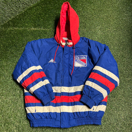 1990s NY Rangers Apex Puffy Blue Jacket Size Large USED v15908