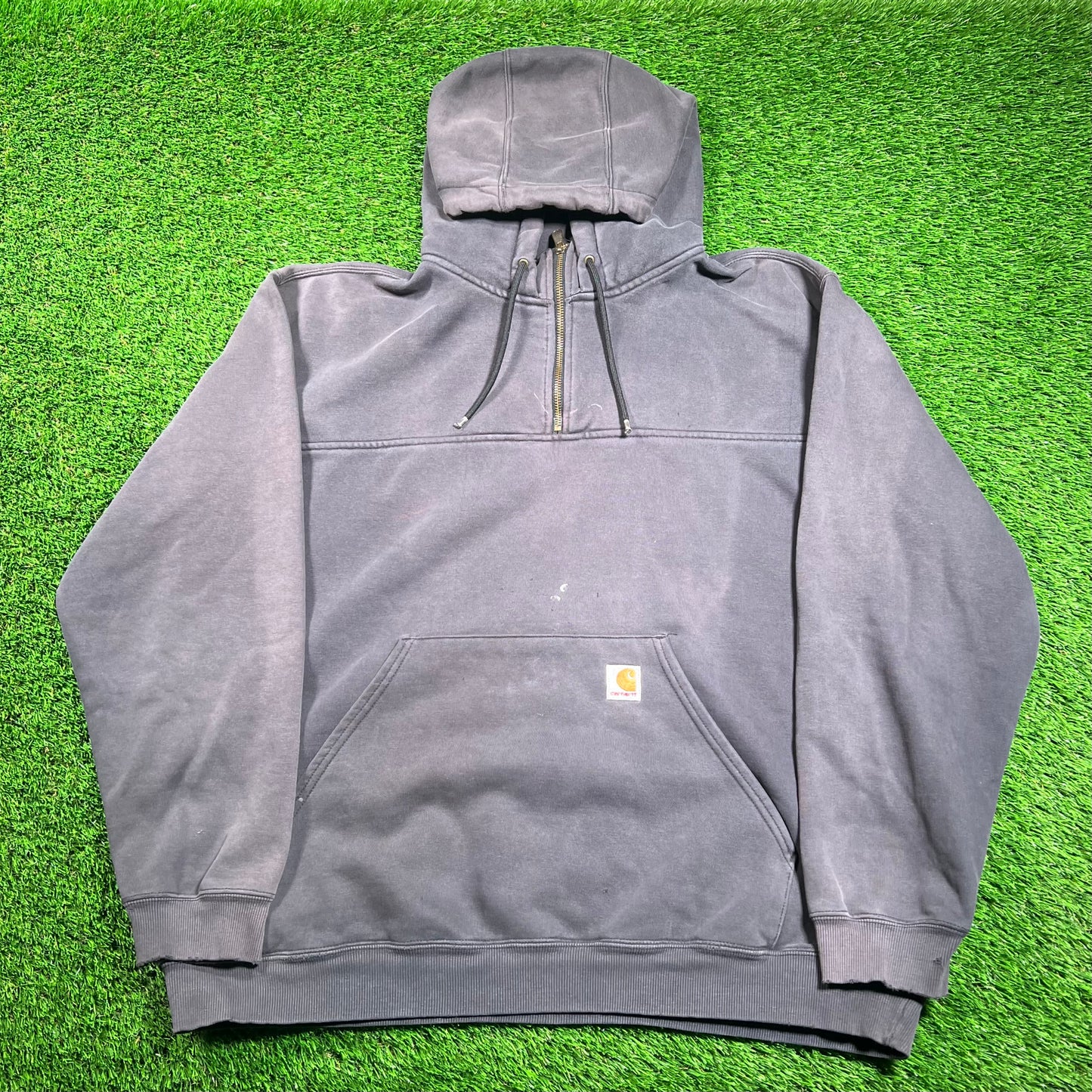 Y2K Carhartt Washed Black Half Zip Hoodie Size XL USED v18375