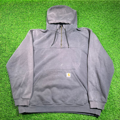 Y2K Carhartt Washed Black Half Zip Hoodie Size XL USED v18375