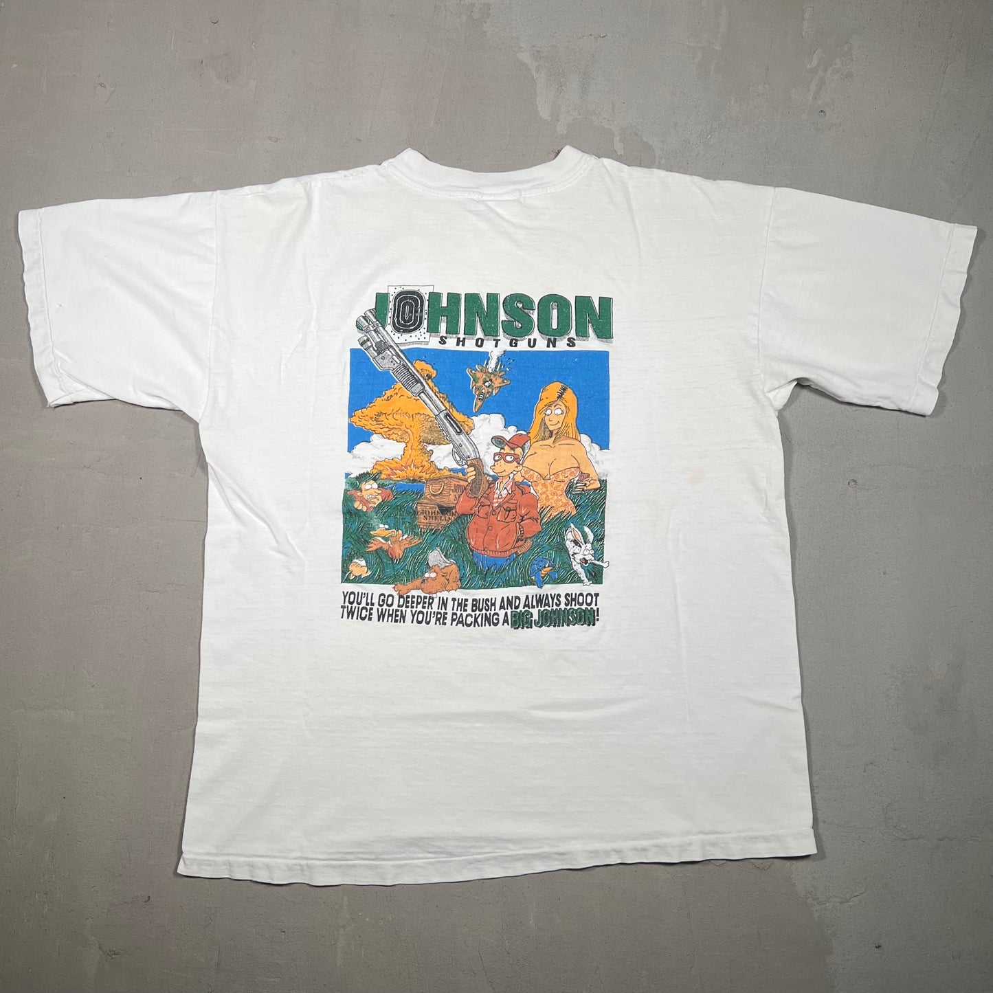 1990's Big Johnson ShotGuns White Tee Size Large USED v18489