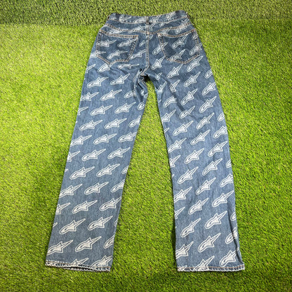 Cold Wash By Matty Stwd AOP Denim Blue Jeans Size Large USED x14461