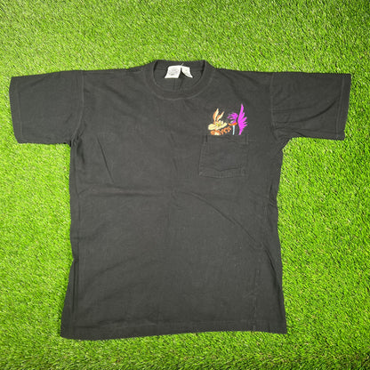 1990s Wile E. Coyote/Road Runner Black Pocket Tee Size Medium USED v17475