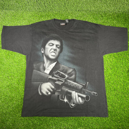 Y2K Scarface Tony Shooting Black Tee Size XXL USED v16755
