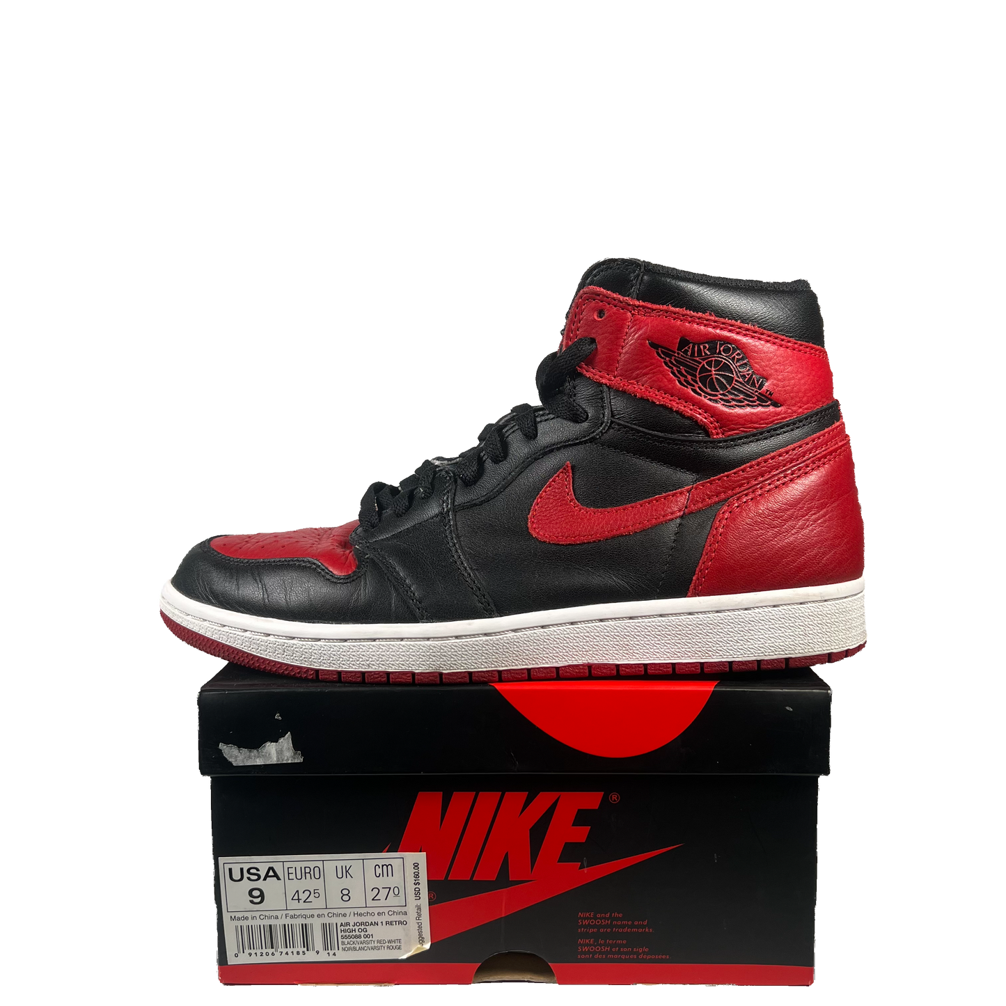 Jordan 1 Bred Banned (2016) Size 9 USED s19840