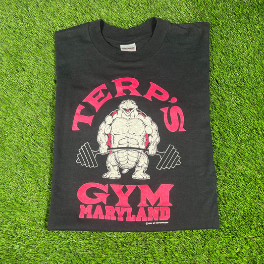 1980s Terp's Gym Black Tee Size Medium USED v16618