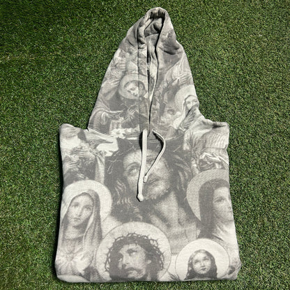 Supreme Jesus and Mary 2018 Grey Hoodie Size Large USED x13521
