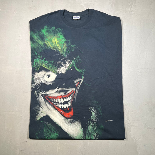 Y2K Joker Large Face Black Tee Size XL USED v18300
