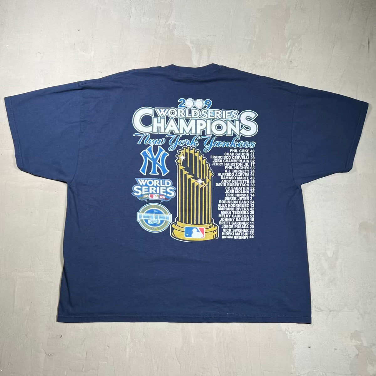 2009 Yankees World Series Champ Ring Navy Blue Tee Size XL USED v20099