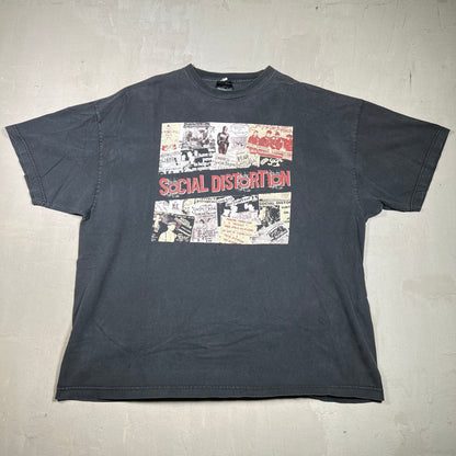 2000s Social Distortion Newspaper Clippings Black Tee Size XXL USED v16808