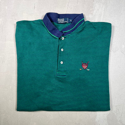 Y2K Polo Ralph Lauren Green/Blue Striped Polo Size XL USED v19022