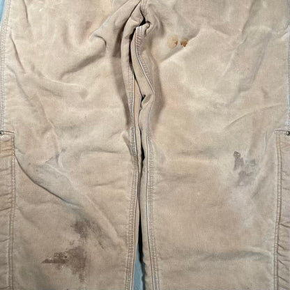 1990s Carhartt Beige Red Quilted Lined Workwear Pants w/ Suspenders Size 38 USED v20088