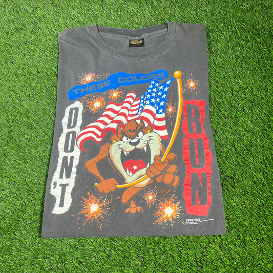1990s Looney Tunes Taz These Colors Dont Run Washed Black Tee Size XL USED v16632