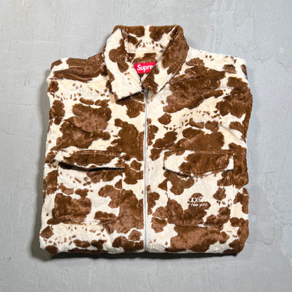 Supreme Faux Fur Cow Print Zip Up Jacket Size Small USED x17612