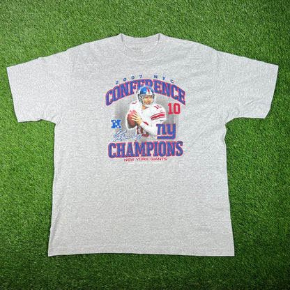 2007 Giants Eli Manning NFC Champs Grey Tee Size XL USED v17647