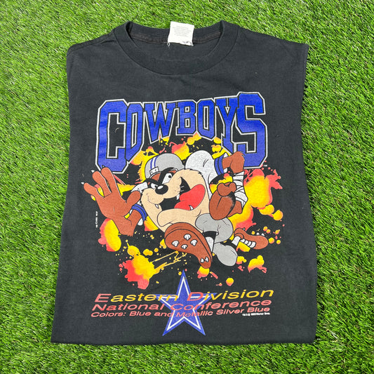 1993 Taz Devil Cowboys Football Black Tee Size Small USED v16948