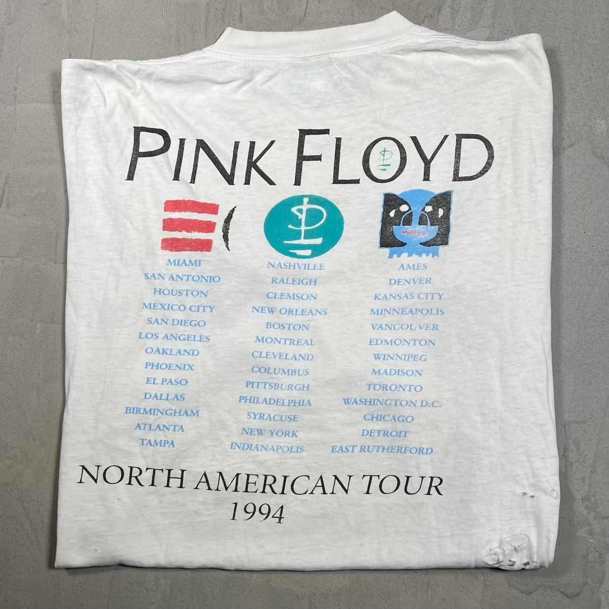 1994 Pink Floyd North American Tour White Trashed Tee Size XL USED v20161