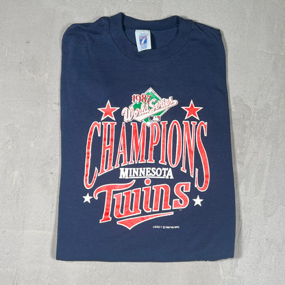 1987 Minnesota Twins Navy World Series Tee Size Medium v17769