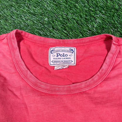 Y2K Polo Ralph Lauren Denim Goods Red Tee Size XXL USED v17780