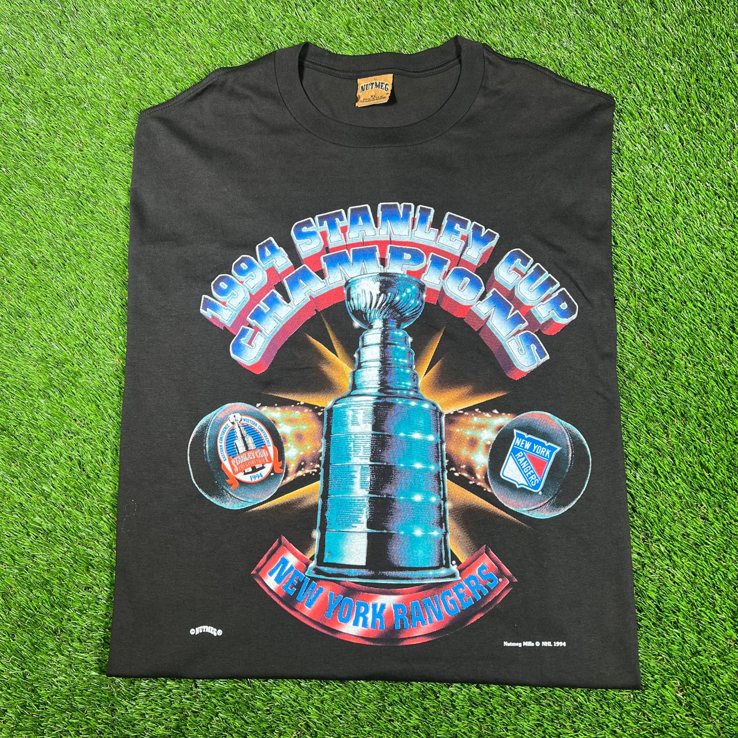 1994 Stanley Cup Rangers Champs Black DRYROT Tee Size XL USED v17420