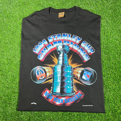 1994 Stanley Cup Rangers Champs Black DRYROT Tee Size XL USED v17420
