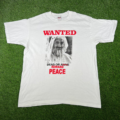Y2K Osama Wanted Dead or Alive White Tee Size Large USED v16891