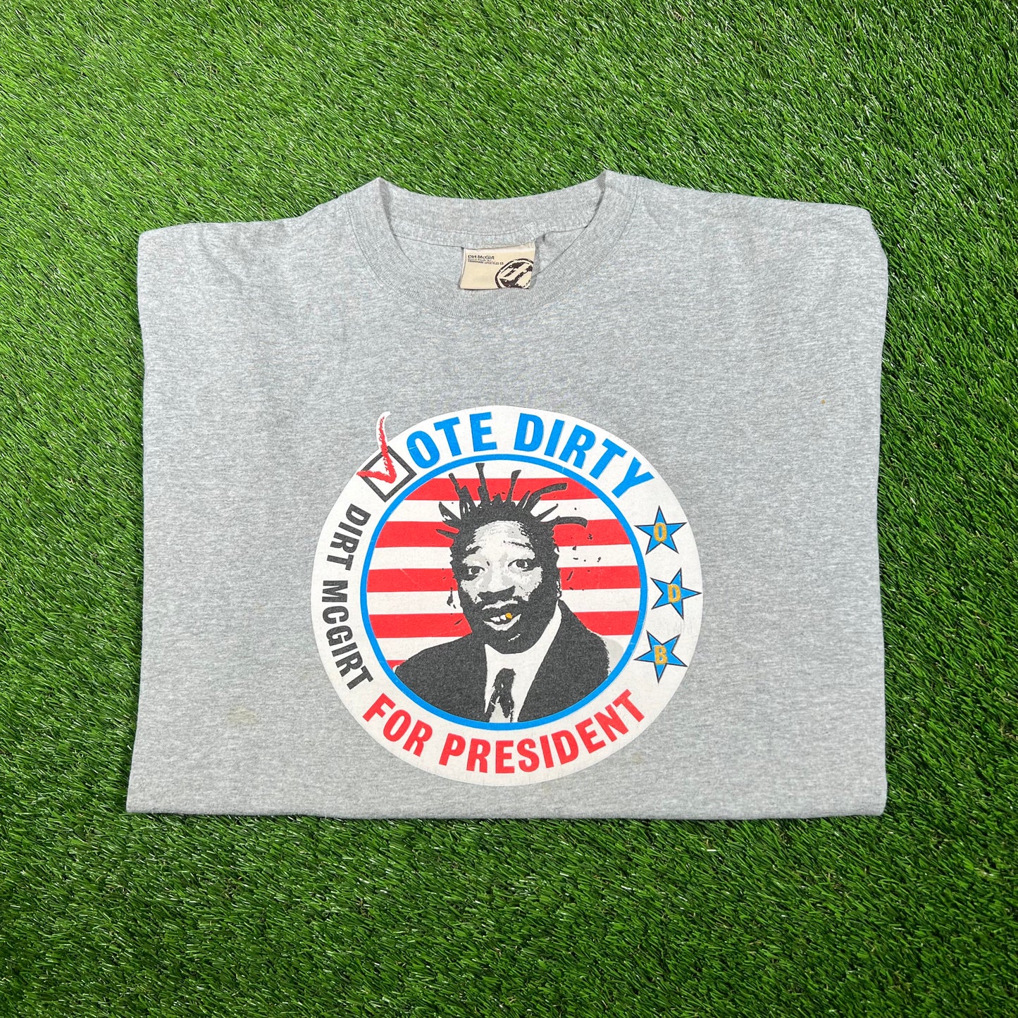 Y2K ODB Old Dirty Bastard For President Dirt Mcgirt Grey Tee Size XL USED v17125
