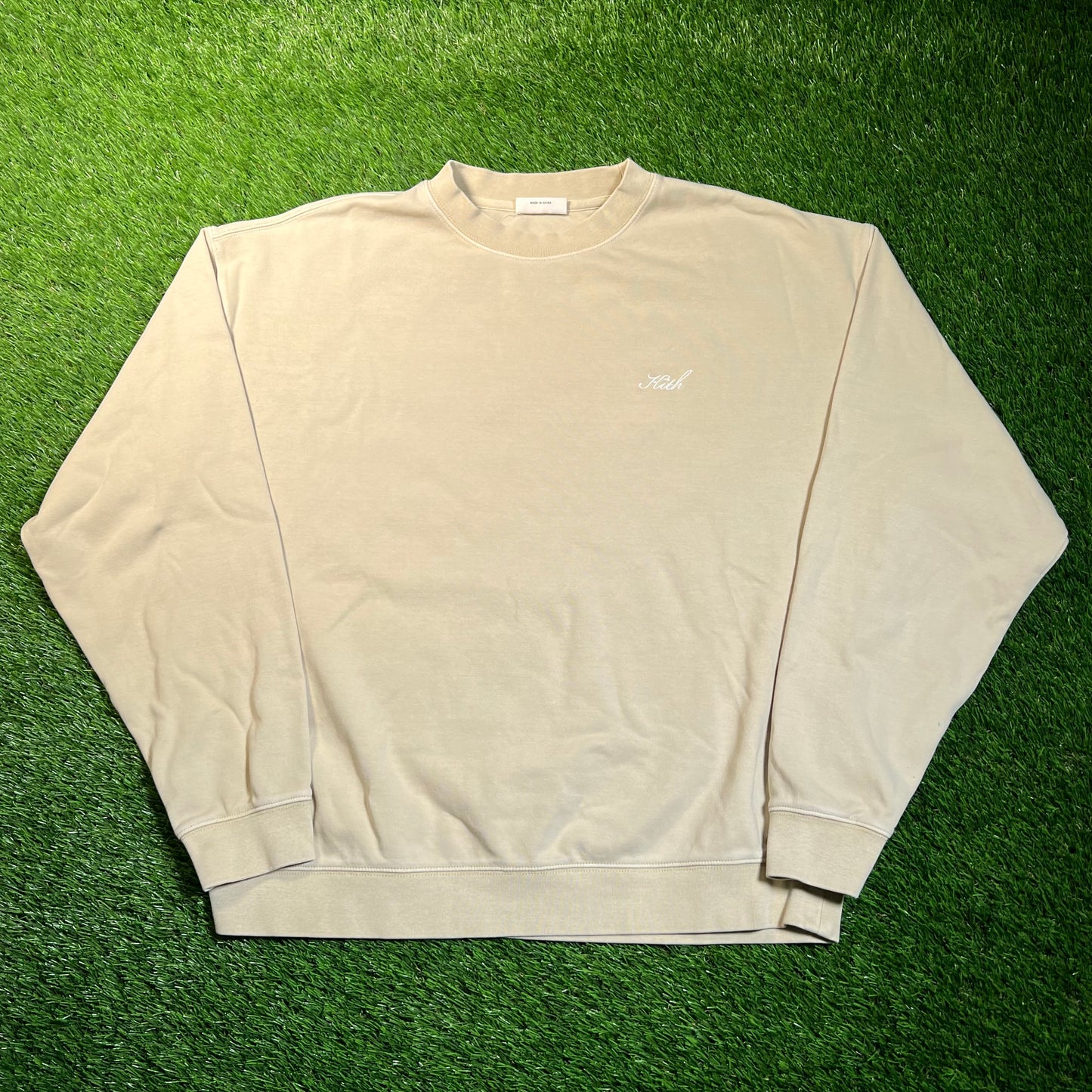 Kith Script Logo Luxe Beige Longsleeve Size Medium USED x16861