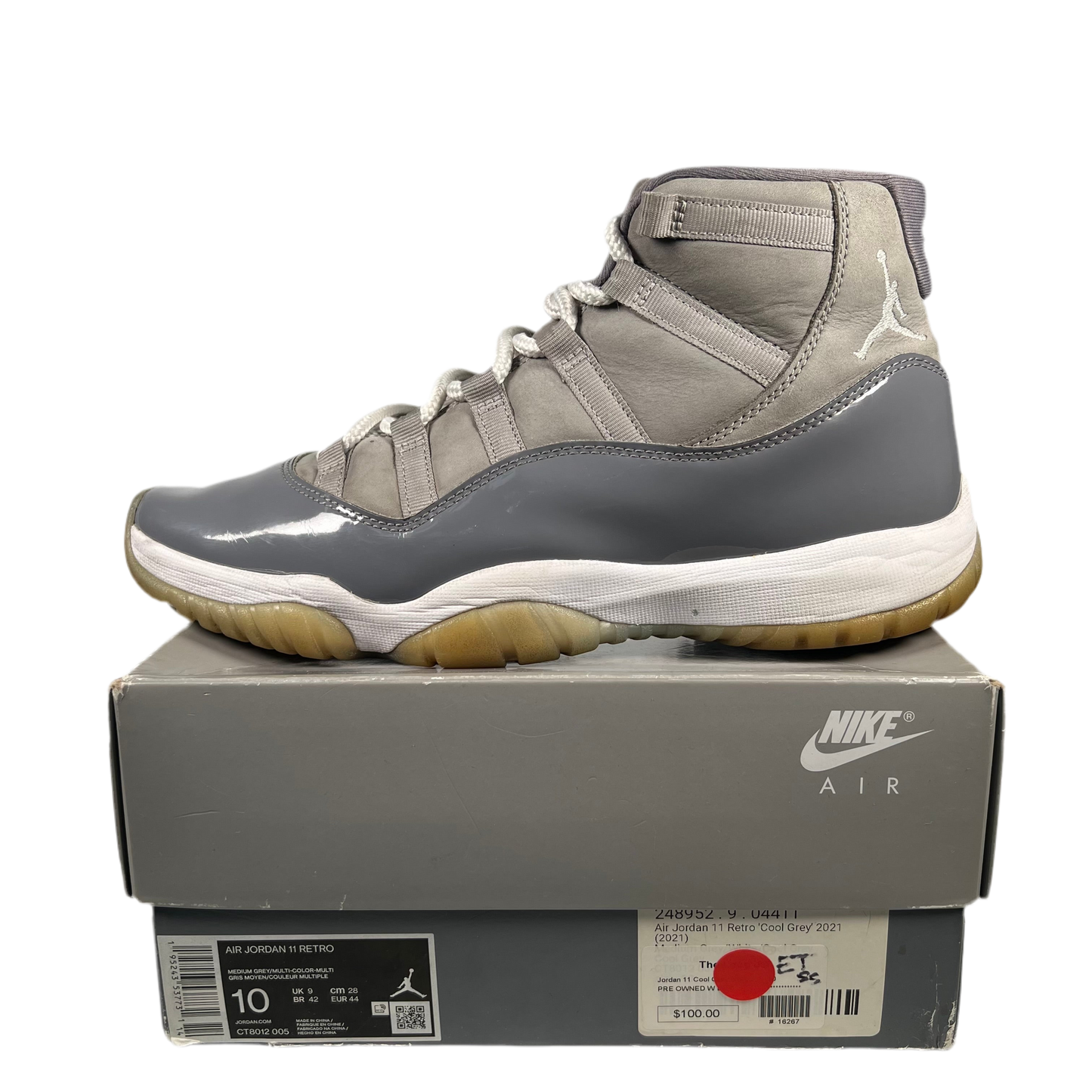 Jordan 11 Cool Grey (2021) Size 10 USED s18076