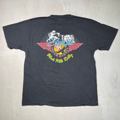 1995 Harley Davidson Sturgis Black Jills Rally Black Tee Size Large USED v19228