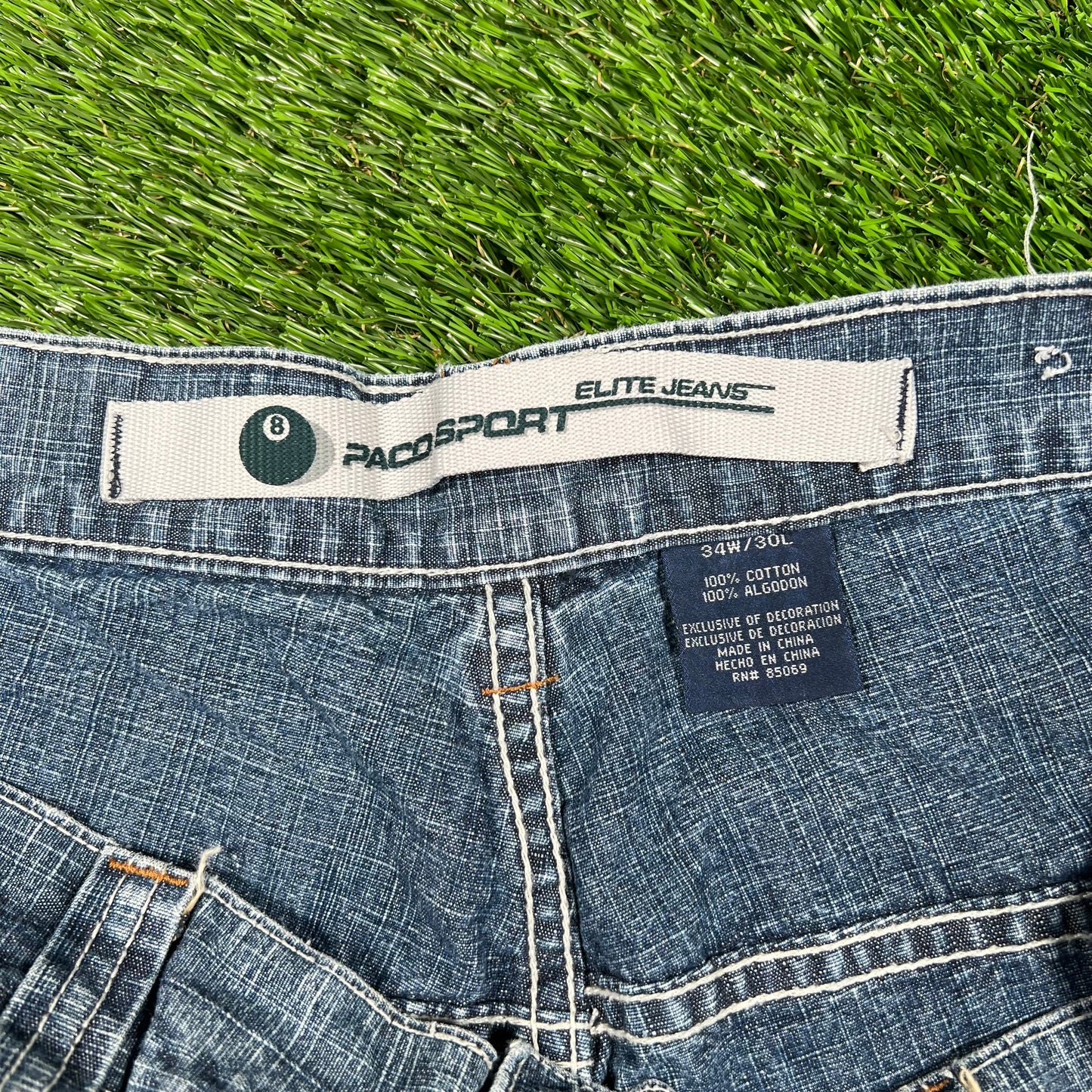 Y2K Paco Sports Embroidered Patched Blue Jean Size 34x30 USED v17020