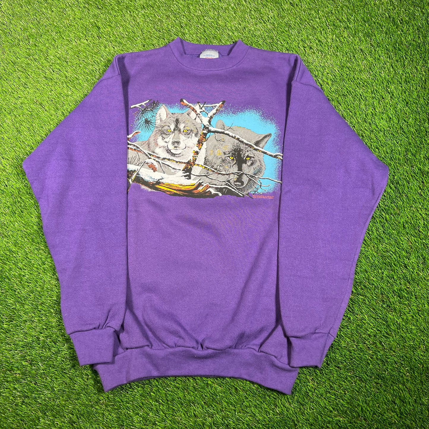 1990s Wolves Purple Wildlife Crewneck Size Medium NEW v17535