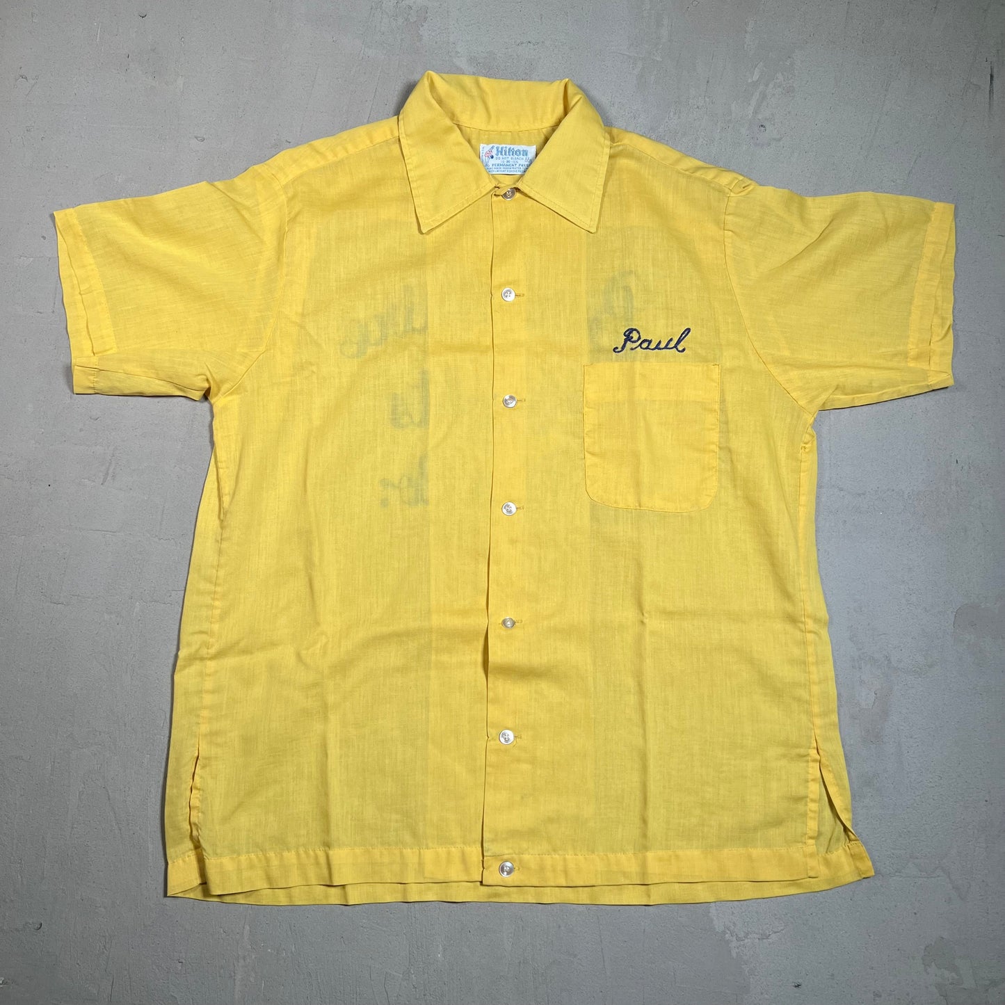 1960s Chain Stitch "Berkshire Heights Fire Co." Yellow Bowling Shirt Size Medium USED v16525
