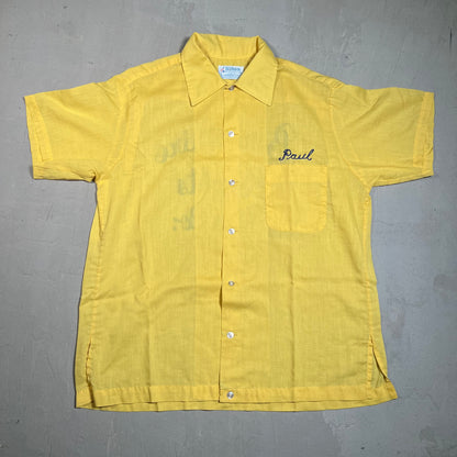 1960s Chain Stitch "Berkshire Heights Fire Co." Yellow Bowling Shirt Size Medium USED v16525