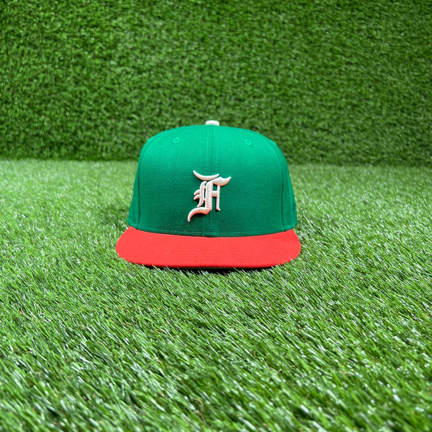 Fear of God FOG Essentials Green/Orange Fitted Hat Size 7 1/2 USED x15190