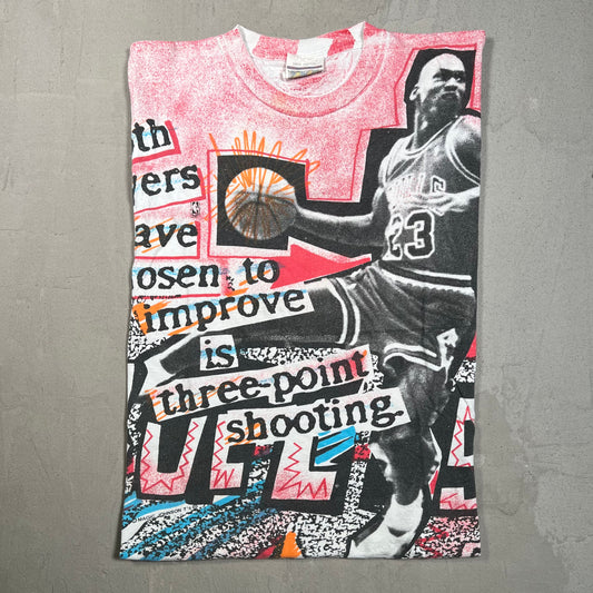 Michael Jordan Magic Johnson Tag Full Print 3 Point Shooting Tee Size Small USED v5101