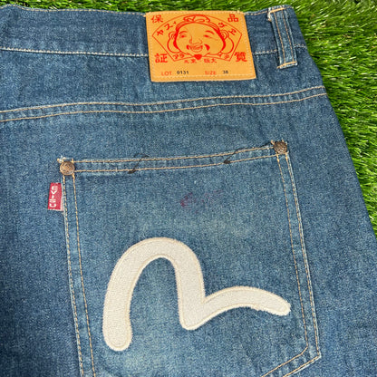 Y2K Evisu 25 Pocket Blue Jeans Size 38 USED x16279