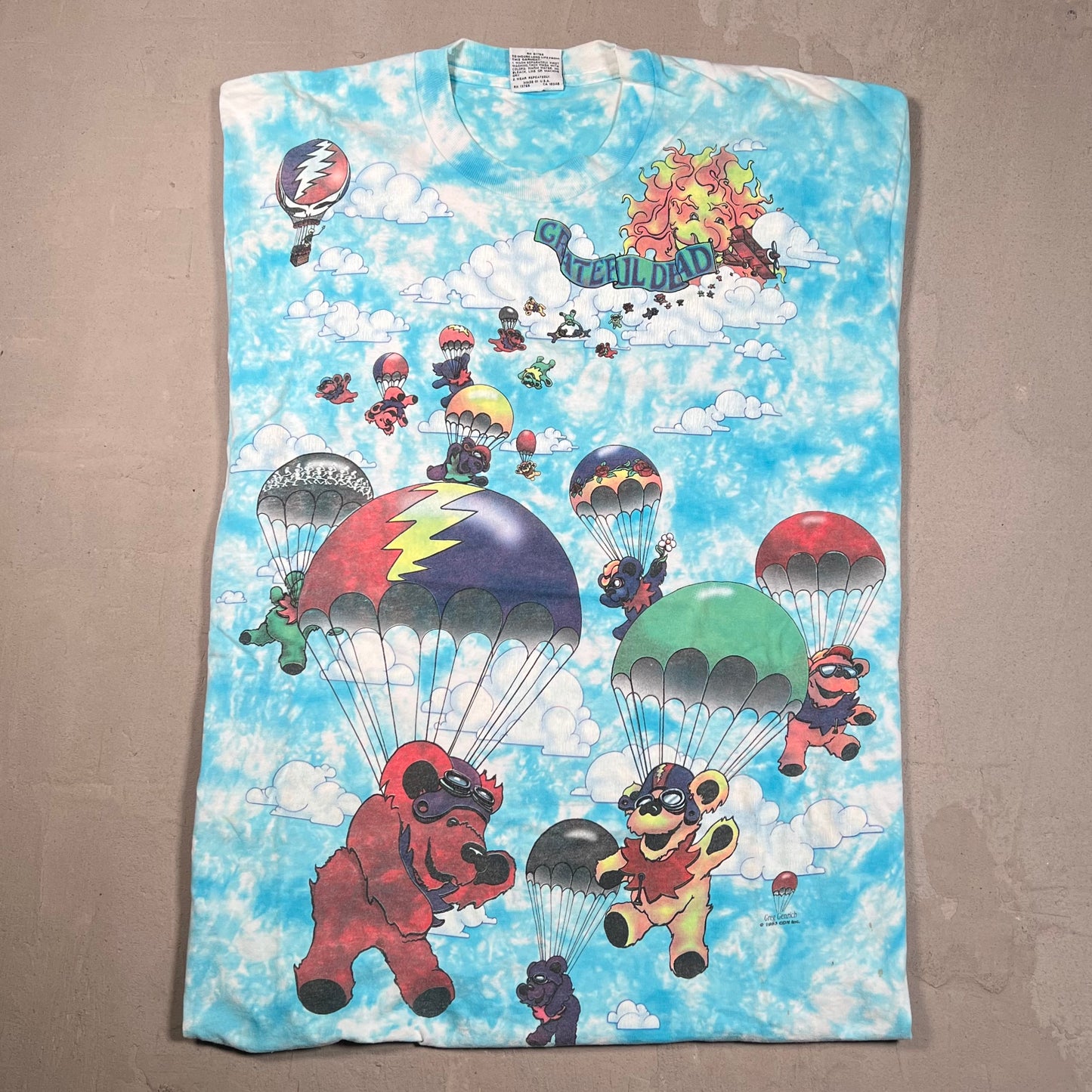 1993 Grateful Dead Parachuting Bears Full Print Tee Size XL USED v10147