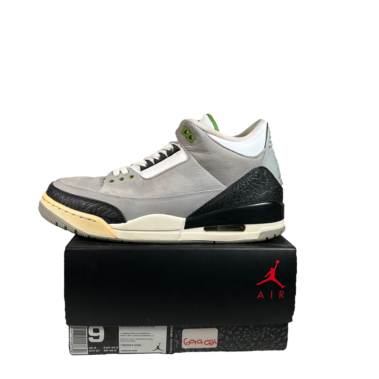 Jordan 3 Chlorophyll (2018) Size 9 USED s22514