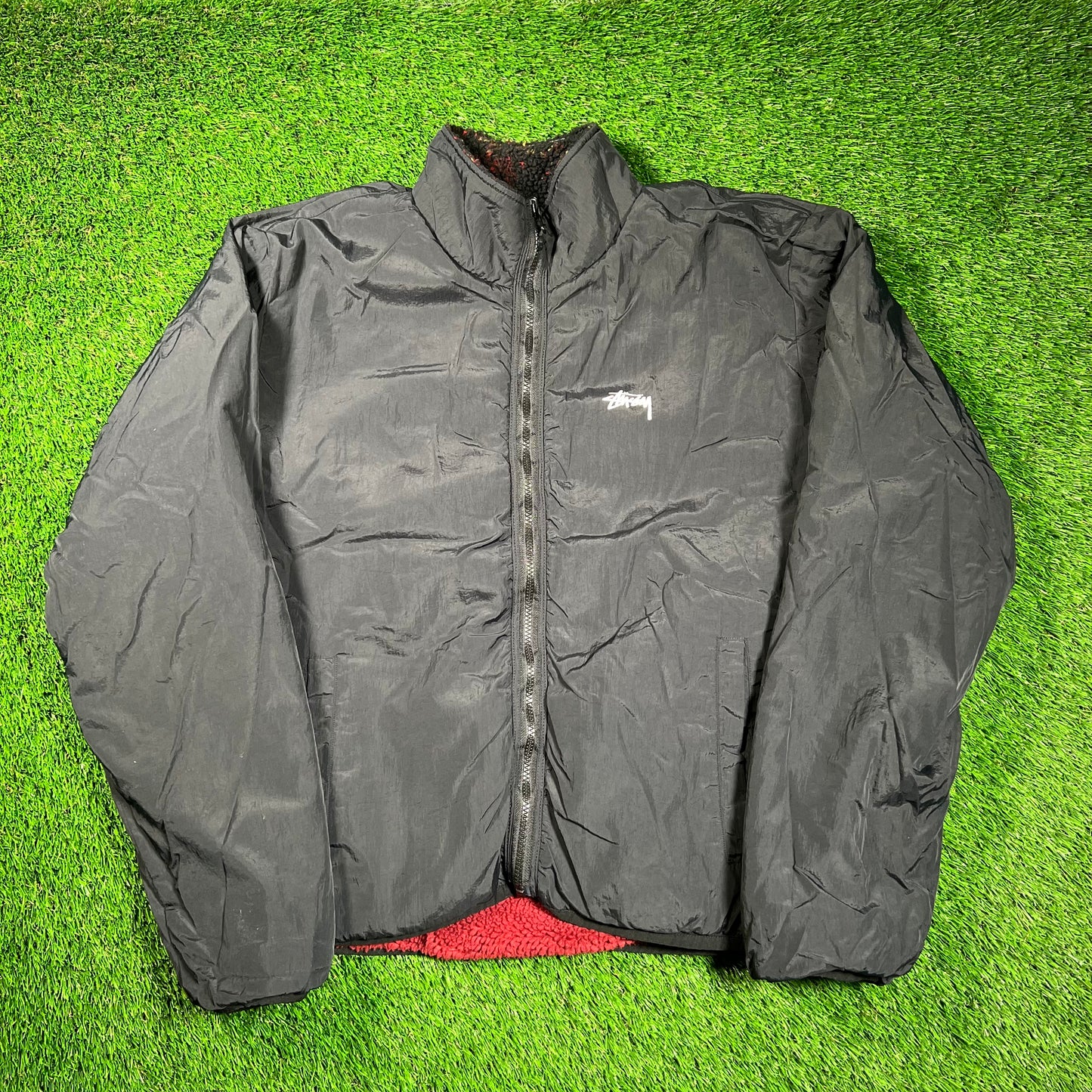 Stussy Lava Sherpa Reversible Fleece Zip Up Size XL USED x16649