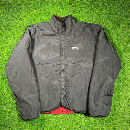 Stussy Lava Sherpa Reversible Fleece Zip Up Size XL USED x16649