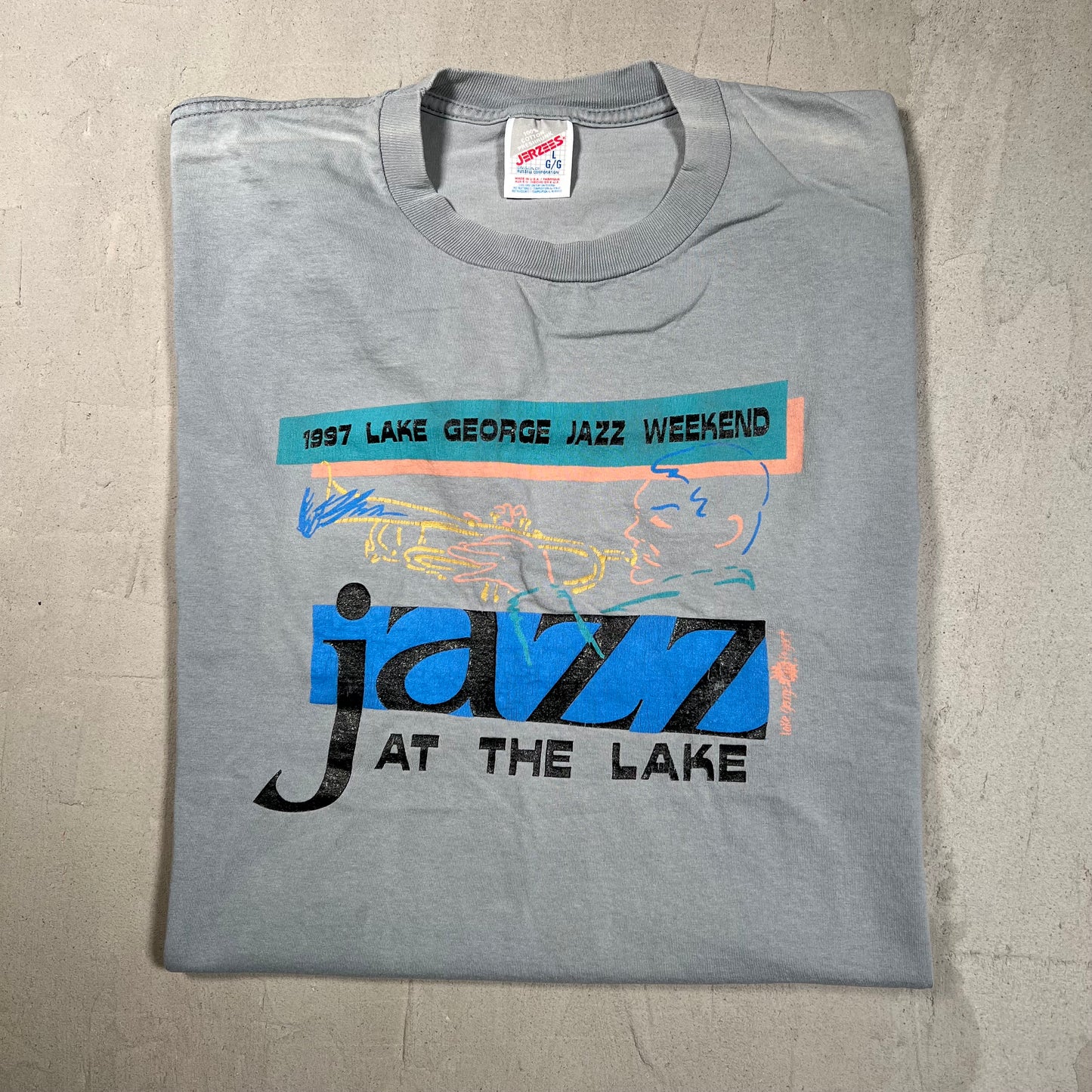 1997 Lake George Jazz Fest Greyu Tee Size Large USED v19439