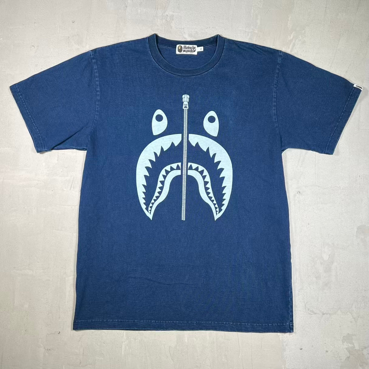 Bape Shark Face Washed Blue Tee Size XL USED x18751