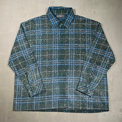 HMDD Rhinestone Blue/Green Button Up Flannel Size XL USED x18282