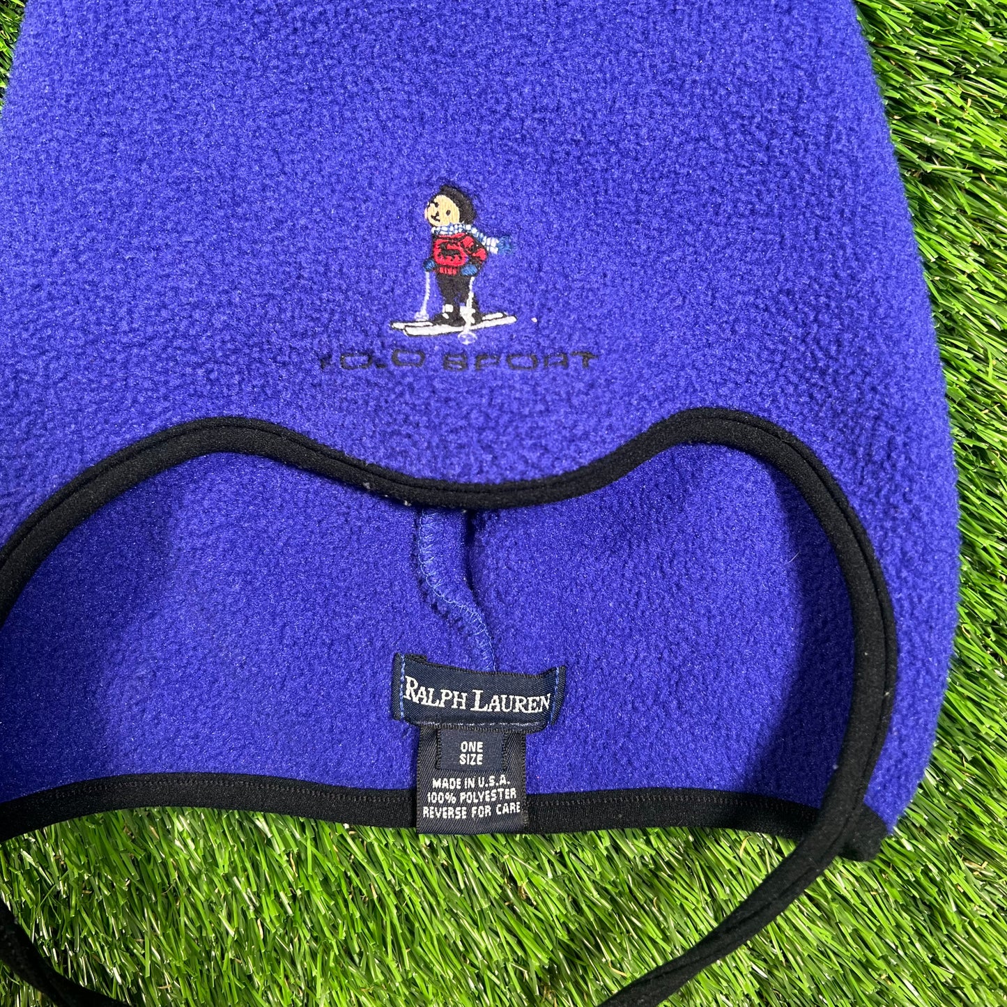 1990s Polo Sport Ralph Lauren Blue Fleece Hat w/ Tassel USED v18292