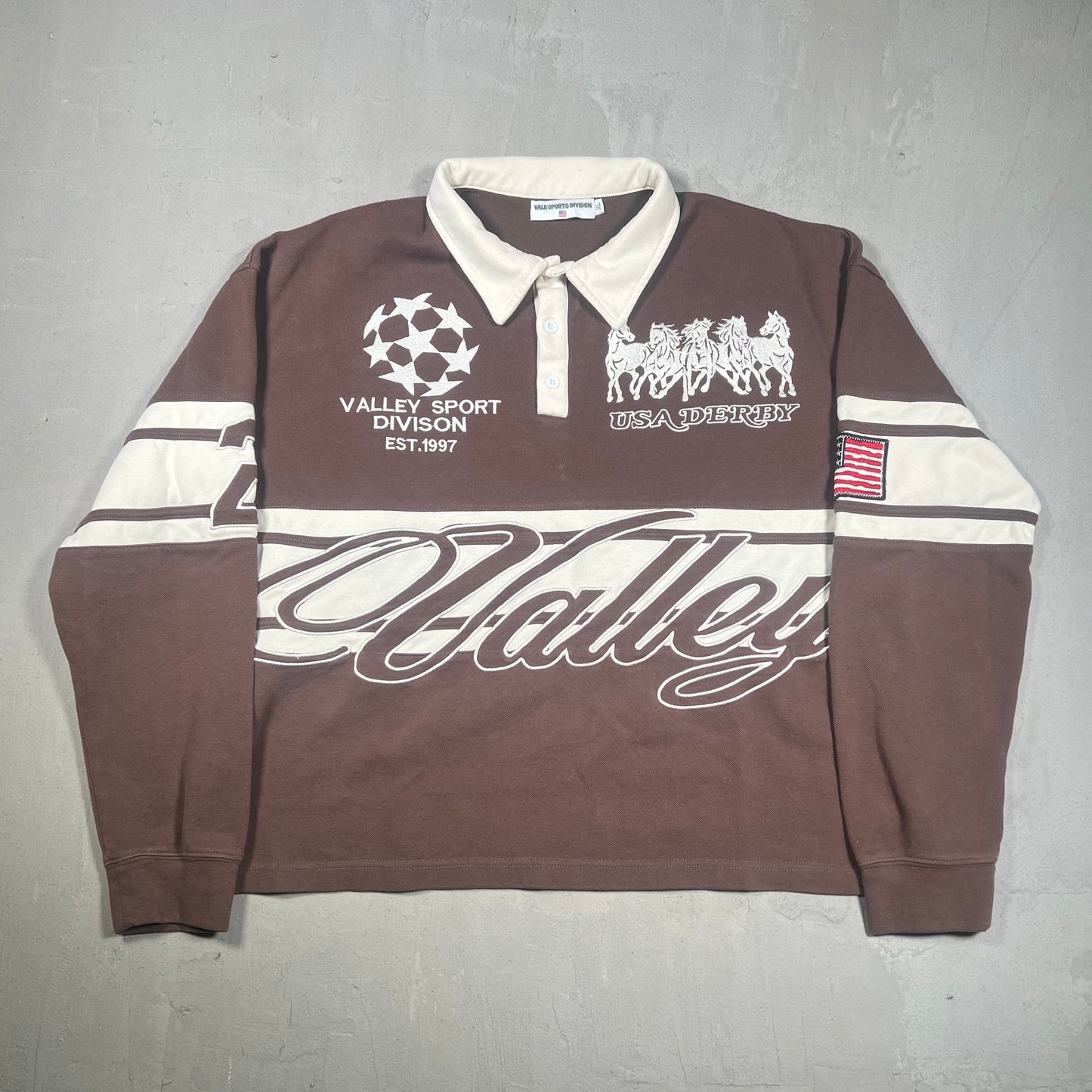 Vale Athletics "USA Derby" Longsleeve Rugby Brown Size XL USED x17334