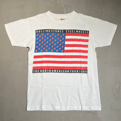 1989 Rolling Stones Steel Wheels American Tour White Tee Size Medium USED v19455