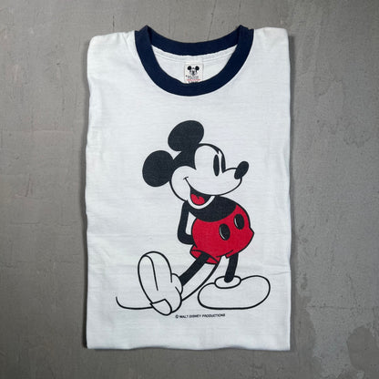 1980s Mickey Mouse Ringer White Tee Size Small USED v19435