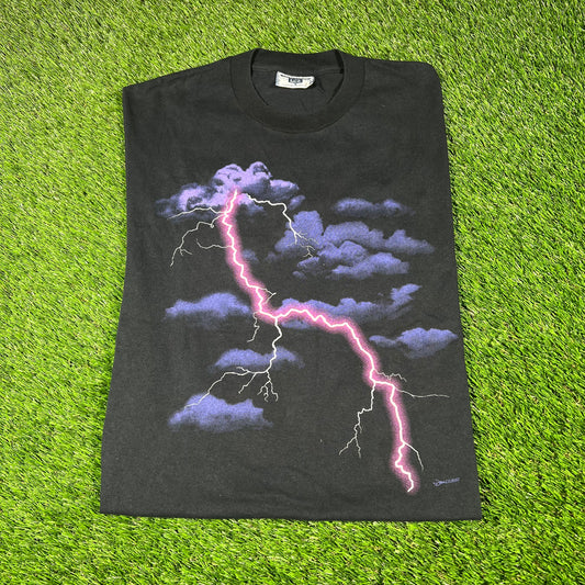 1990s Lee Tag Purple Lightning Tee Size Small USED v16919